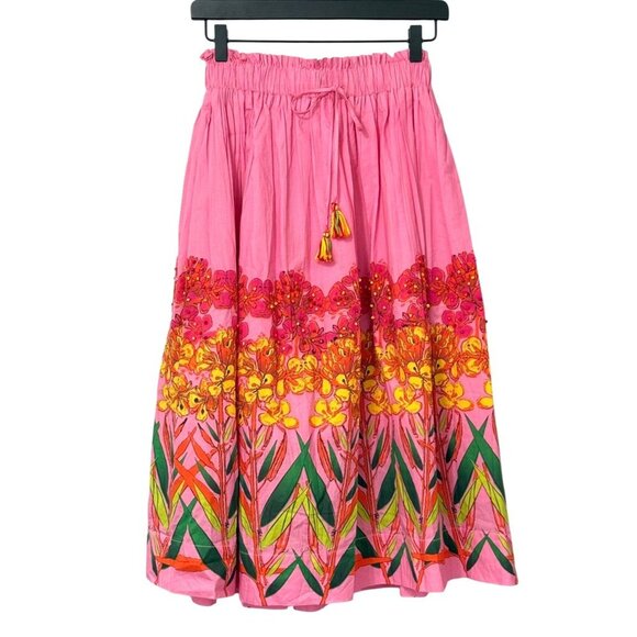 Roopa Pemmaraju Anthropologie NWT Beaded Tropical Skirt Pink Boho Cotton Size XS - Picture 1 of 12